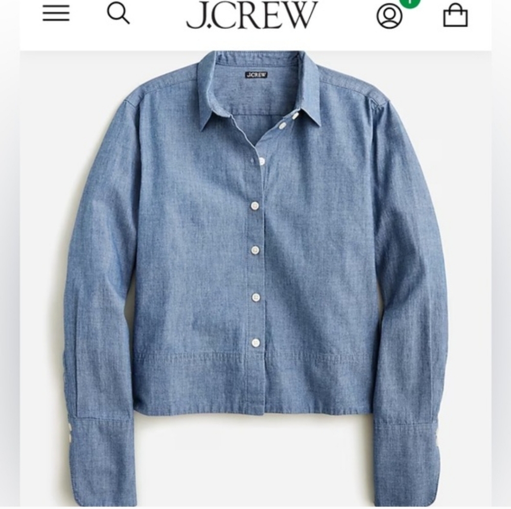 J.Crew Women Garçon Chambray Blue Cropped Shirt 100% Cotton Size 8 NWT $98